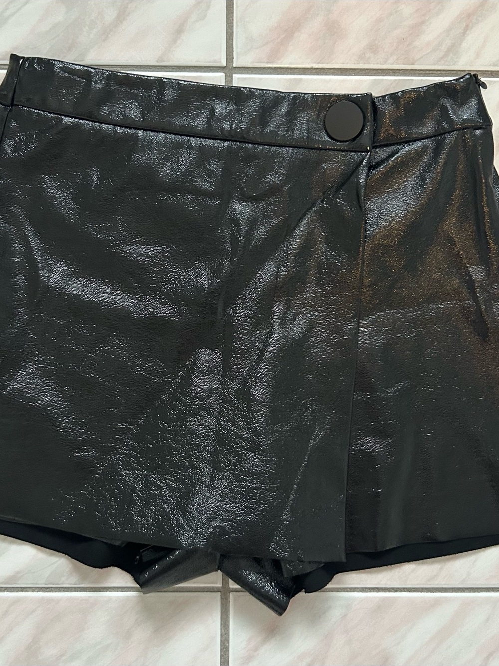 Zara Shiny Black Skort Shorts with Button Detail